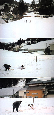 What are they doing? Well..aren't they Futoshi and Shigeru of Dainichi?? Why are you digging there? I see. This is the back yard of their house. They must be digging a hole for garbage..or are they?!